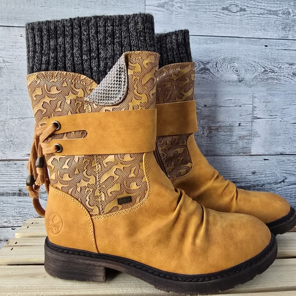 Rieker Shoes - Rieker Dominika Water Resistant Winter Fall Mustard Yellow Boots Size 38 NEW